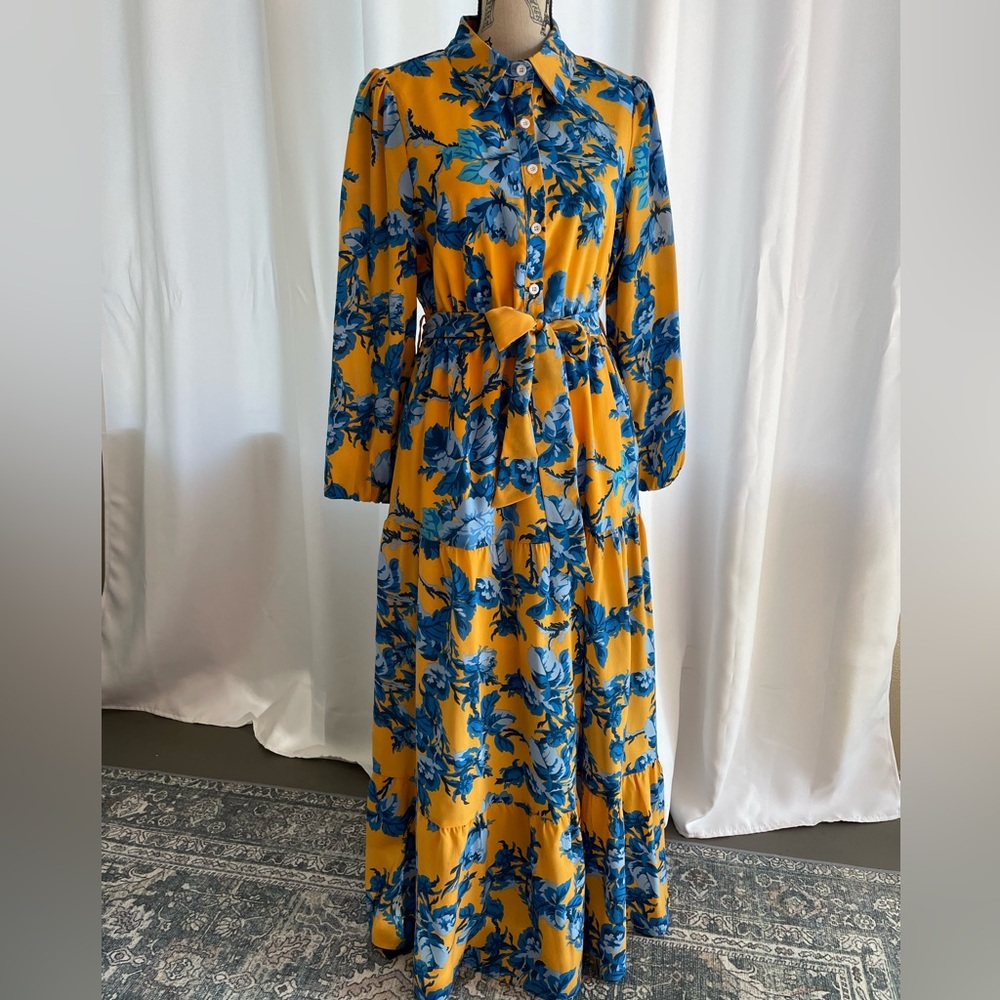SHEIN Yellow and Blue Floral Maxi Dress